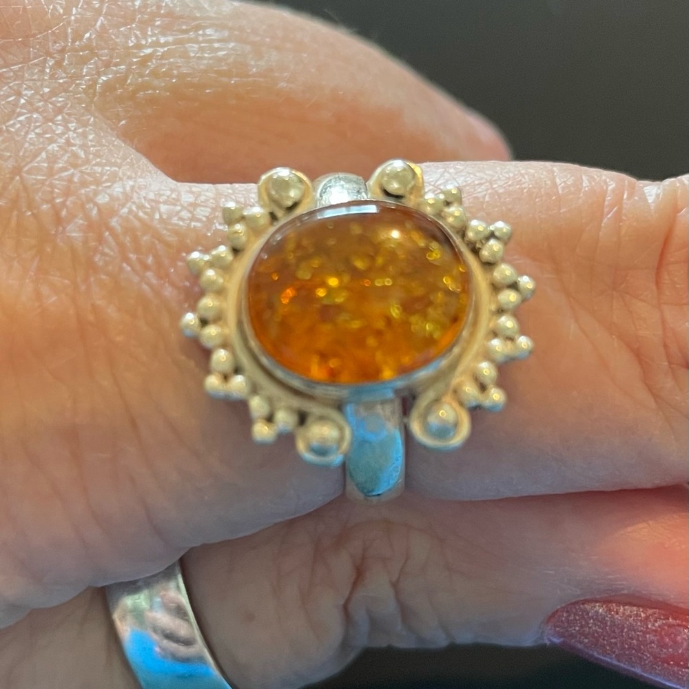 925 Amber sterling silver ring size 9